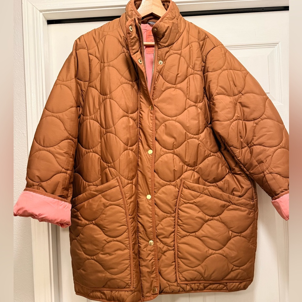 J. Crew Women's Quilted Tan Jacket with Pink Lining